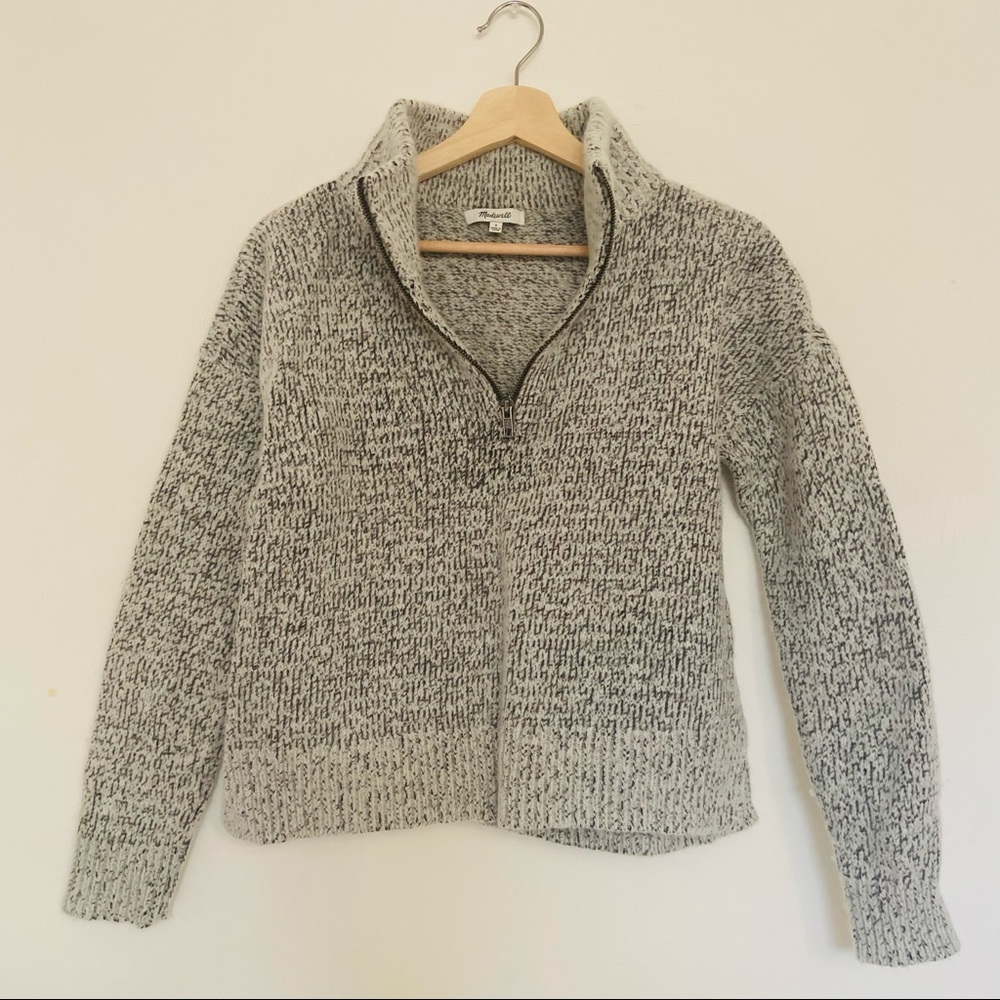 Madewell Knit Marled Grey Quarter Zip Size Small